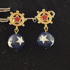 Vintage Avon Gold Star Earrings with Red and Blue Accents